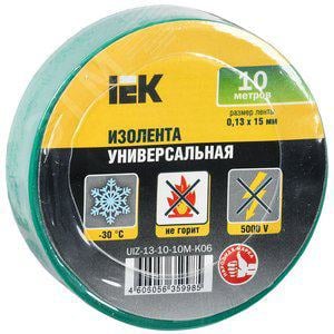 IEK <UIZ-13-10-10M-K06> Изолента ПВХ (зелёная,  15x0.13мм,  10м)