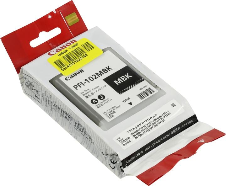 Чернильный контейнер Canon PFI-102MBK Matte Black для iPF500/510/600/605/610/650/655/700/710/720/750/755/760/765