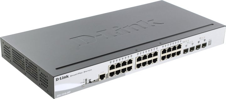 Коммутатор D-Link DGS-1510-28P/A1A, PROJ L2+ Smart Switch with 24 10/100/1000Base-T ports and 2 1000Base-X SFP ports and 2 10GBase-X SFP+ ports (24 PoE ports 802.3af/802.3at (30 W), PoE Budget 193W).16K Mac add
