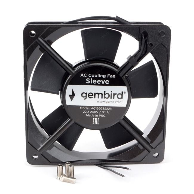 <092656> Вентилятор для корпуса 120mm Gembird AC12025S22H (2-pin, 120x120x25мм, AC, 220 B, втулка, провод 30 см) [AC12025S22H]