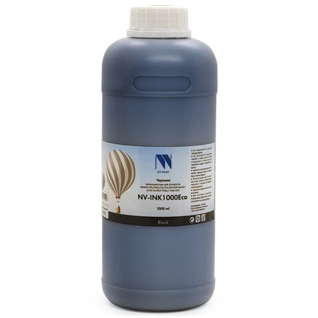 Чернила NV-Print INK1000 Black Eco, 1л, черный, совместимые, экосольвентные для Epson, Mimaki, Mutoh, Roland, для устройств, оснащенных печатающими головами Epson DX4/5/7/XP-600 (NV-INK1000BkEco)