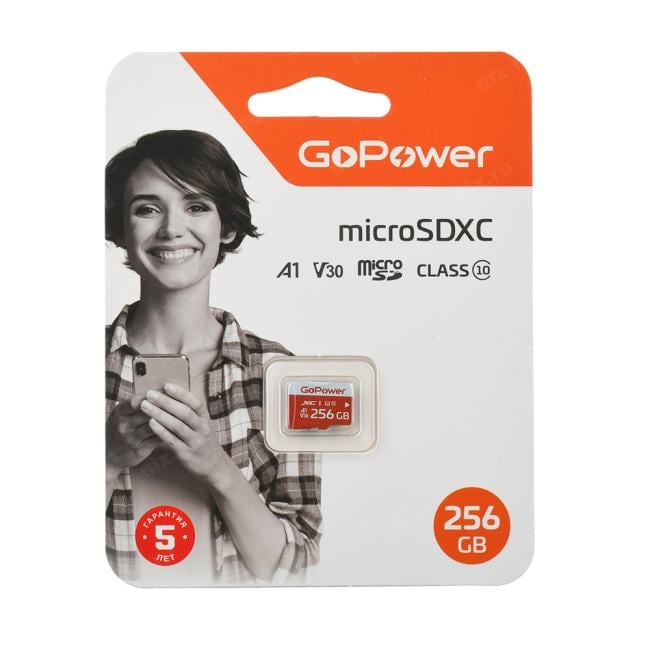 GoPower 00-00025684 Карта памяти microSD GoPower 256GB Class10 UHS-I (U3) 100 МБ/сек V30 без адаптера