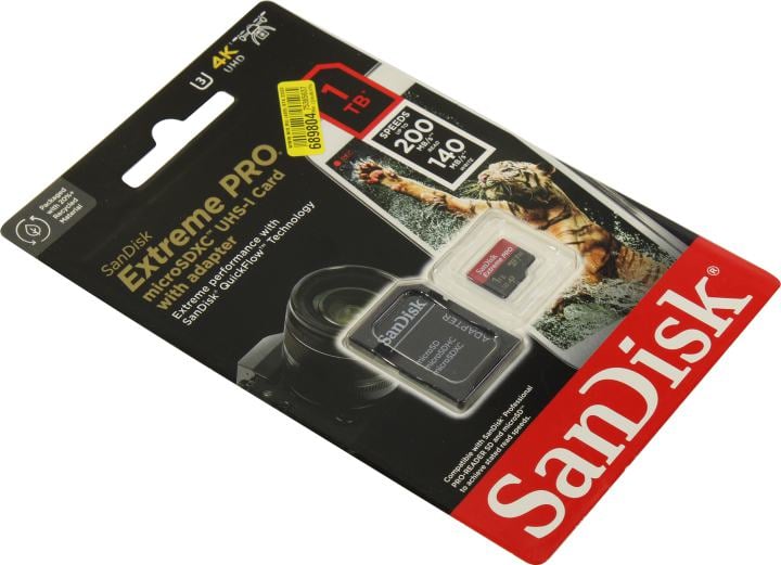 Micro SecureDigital 1TB SanDisk Extreme Pro microSD UHS I Card for 4K Video on Smartphones, Action Cams & Drones 200MB/s Read, 140MB/s Write, Lifetime Warranty (SDSQXCD-1T00-GN6MA)