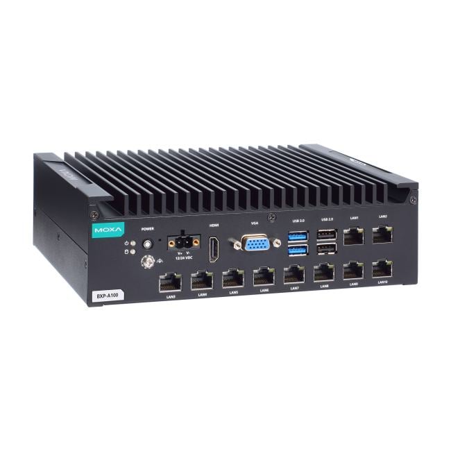 Микрокомпьютер MOXA BXP-A100-E2-8L-T Box type,Atom x6211E,8GB  DDR4,COMx2,LANx10,USBx6,DIOx4,VGA+HDMI,12/24  VDC