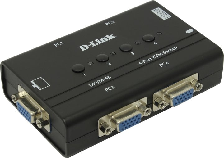 D-Link <DKVM-4K> Switch 4/1  (клавиатураPS/2+мышьPS/2+VGA15pin)(+2  кабеля)