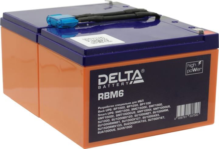 Батарейный модуль Delta RBM6 12В/12Ач (аналог APC RBC6, совместимость: SU1000I/SUVS1000/SUA1000I/BP1000/SMT1000I/SMC1500I, ДхШхВ: 151x196x95мм, срок службы: 8 лет, Гарантия: 2г, вес: 7,6кг) (RBM6)