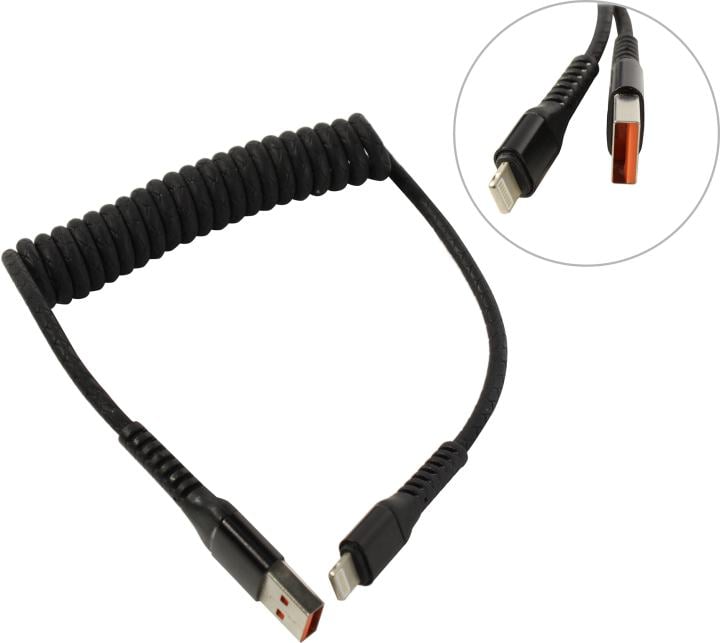 Mediagadget <MGC036PBK> Кабель  USB  AM-->  Lightning, спиральный