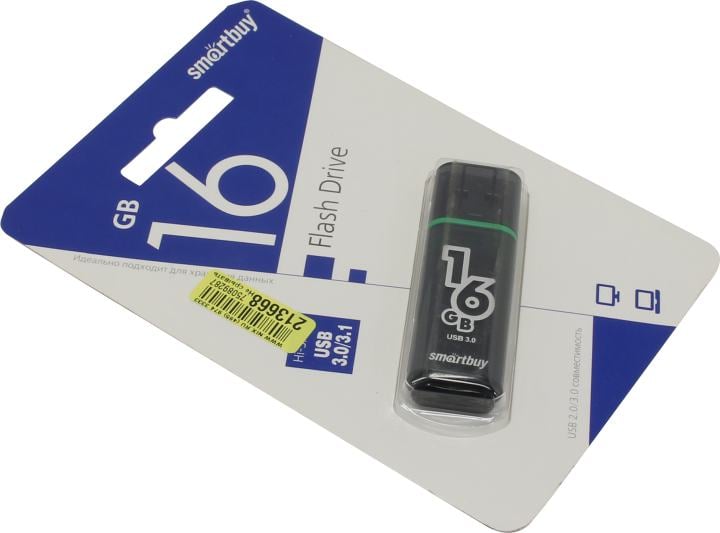 Флешка USB Smartbuy Glossy series Dark Grey (SB16 GbGS-DG), 16Gb, USB 3.0, R/W 75/30, серый/зеленый