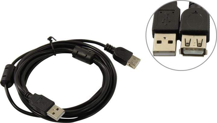 ExeGate <EX-CCF-USB2-AMAF-3.0F> Кабель удлинительный USB 2.0 A-->A 3м, 2  фильтра  <EX294763RUS>
