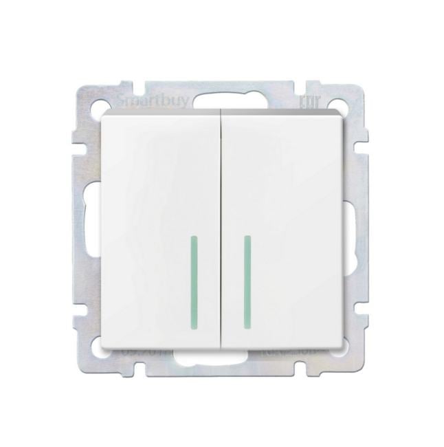 SBE-05w-10-SW22-1 Выключатель проходной 2-клавишный с индикатором 10А белый "Нептун" (SBE-05w-10-SW22-1)