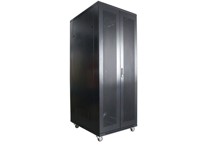 Рэковая стойка Wize Pro [W42U100R-RD] 19, 42U, 600х1000 мм, двойная передняя и задняя двери металл. перфорированные, вент.панель из 4 вентиляторов, колеса, рэковые гайки: 20 шт, вес нагрузки 800 кг, сталь,черный (3 места)
