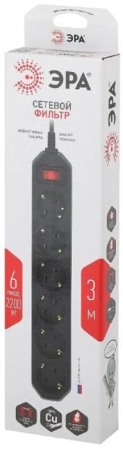Сетевой фильтр Эра  USF-6es-3m-B-BOX  <3м>  (6 розеток)