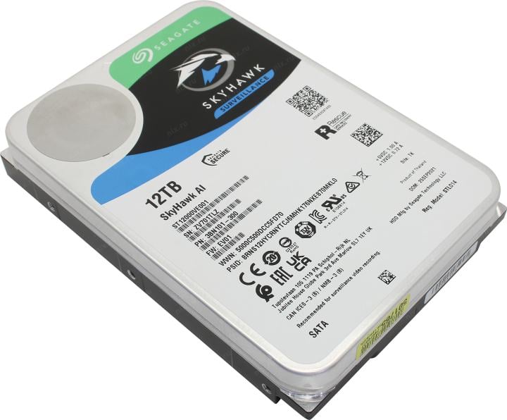 Жесткий диск Seagate SkyHawk AI HDD 3.5" SATA 12Tb, 7200 rpm, 256Mb buffer, 512e, ST12000VE001, 1 year