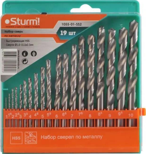 Набор сверл Sturm! 1055-01-SS2 по металлу  (19пред.) для шуруповертов/дрелей