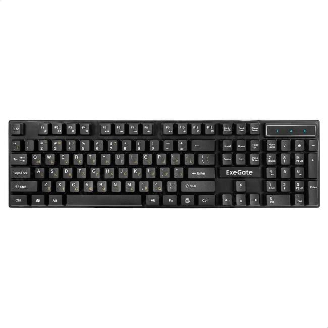 Exegate EX295302RUS Комплект ExeGate Professional Standard Combo MK110 (клавиатура влагозащищенная 104кл. + мышь оптическая 1000dpi, 3 кнопки и колесо прокрутки, длина кабелей 1,5м; USB, черный, Color