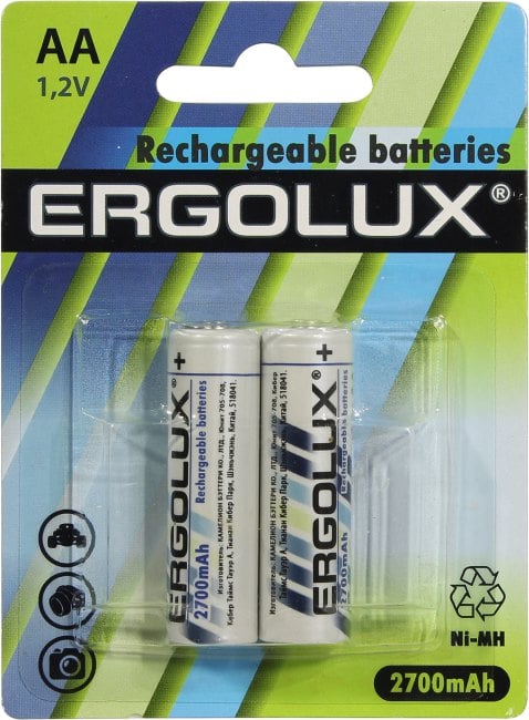 Аккумулятор Ergolux <NHAA2700BL2> (1.2V, 2700mAh) NiMh, Size "AA" <уп.  2  шт>