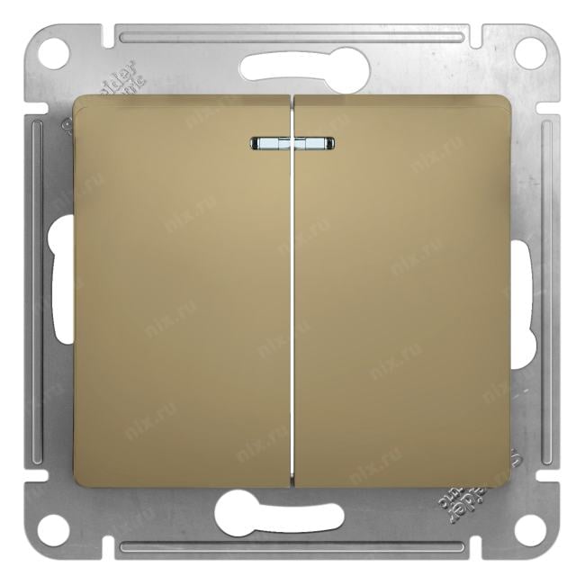 Schneider Electric GSL000453 GLOSSA Выключатель двухклавишный с подсветкой в рамку титан схема 5а