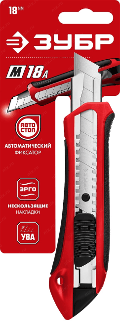 Зубр <09157_z01> Нож с автостопом М-18А, сегмент. лезвия 18 мм, ЗУБР