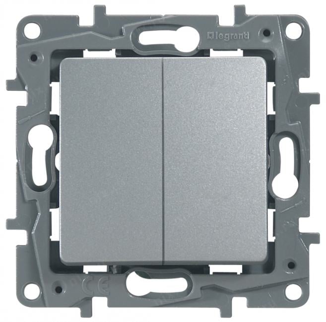 Legrand 672412 Выключатель/переключатель двухклавишный - Etika Plus - 10 A - 250 В~ - алюминий