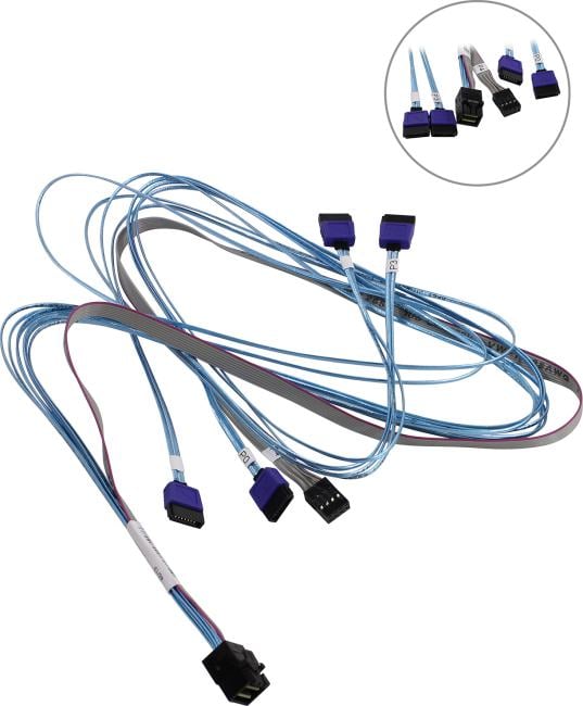 Кабель Supermicro internal mini SAS HD to 4 SATA 12G, 75/75/90/90cm w/75cm SB, S. 30AWG,RoHS/REACH