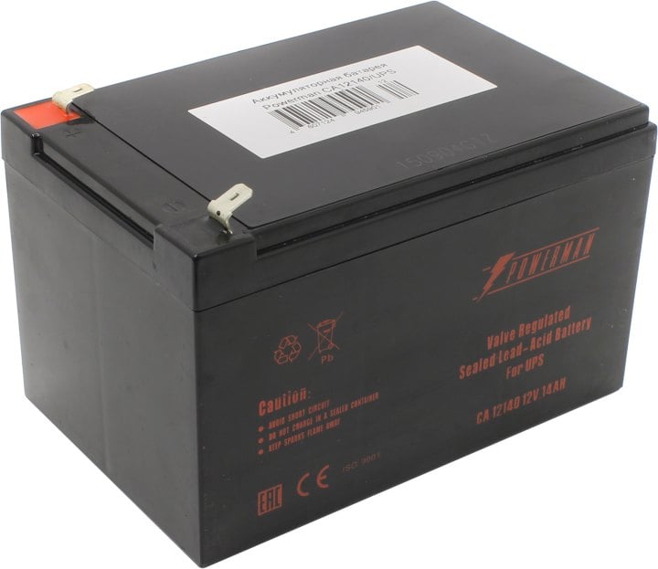 Батарея POWERMAN Battery CA12140, напряжение 12В, емкость 14Ач, макс. ток разряда 210А, макс. ток заряда4.2А, свинцово-кислотная типа AGM, тип клемм F2, Д/Ш/В 151/98/94, 4.2 кг./ Battery POWERMAN Battery CA12140, voltage 12V, capacity 14Ah, max. discharge