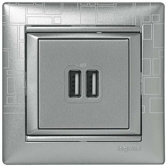 Зарядное устройство Legrand 770270 Valena CLASSIC - с 2-мя коннекторами USB, 1500 мА, алюминий