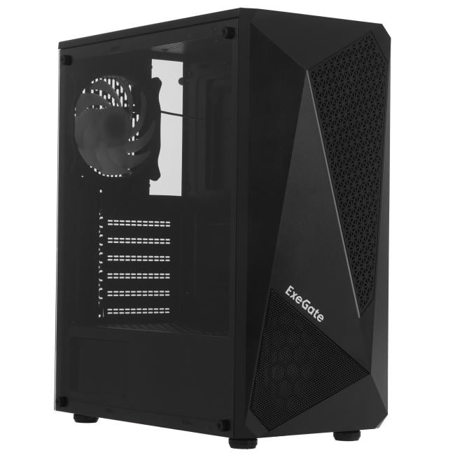 Корпус ATX 500Вт ExeGate EVO-8225-NPX500 (ATX, БП 500NPX с вент. 12см, 2*USB+1*USB3.0, черный, 2 вент. с RGB подсветкой и полоса на передней панели, боковая панель - закаленное стекло)