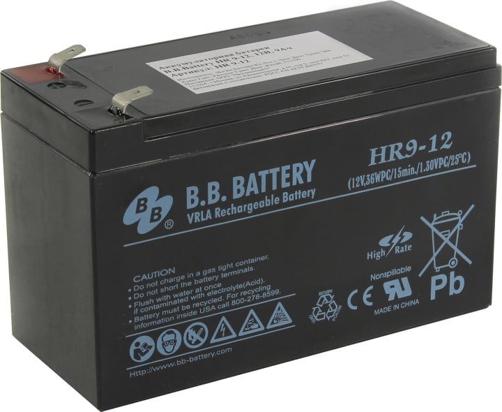 Аккумуляторная батарея B.B. Battery HR 9-12 BB (12В 9Ач ДхШхВ 151x65x94 мм, масса 2,75 кг) клеммы F2