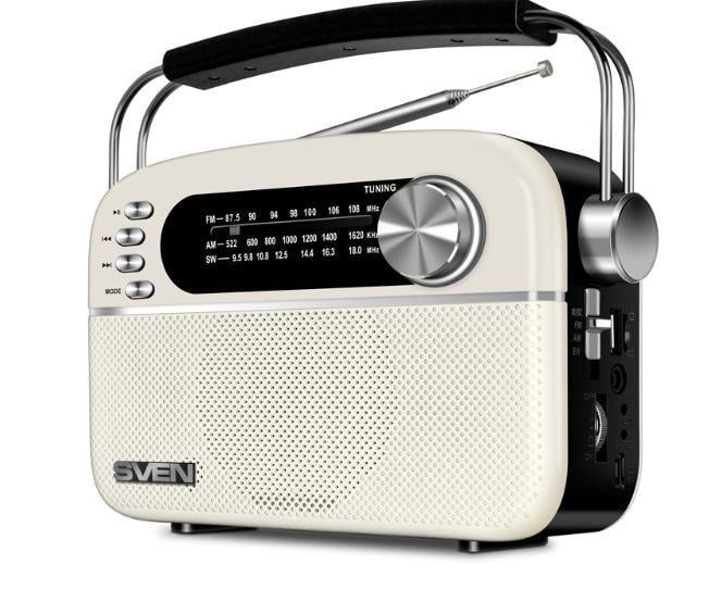 SVEN <SRP-505 White> Радиоприёмник (3W, FM/AM/SW, USB, SD/microSD,  BT,  Li-Ion)