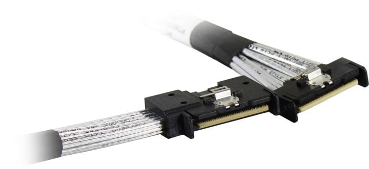 Кабель JPC P7360GB00800-1    Cable MCIO x8 74P (прямой Straight Type)  -TO-  MCIO x8 74P (угловой Right Exit) , 85 Ohm, L:80cm