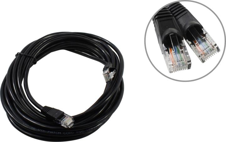Патч-корд Buro UTP 4 пары cat.5e CCA molded 5м черный RJ-45 (m)-RJ-45 (m)