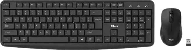 Клавиатура и мышь Wireless Filum FL-KTW05-BK мышь оптическая USB, 4 кл., DPI: 800/1200/1600, 104 кл., тип клавиатуры: мембранная, питание АА 1 шт., че