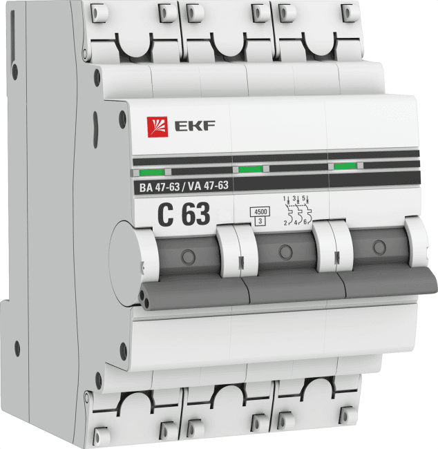 EKF mcb4763-3-32C-pro Выкл. авт трехполюсный 32А С ВА47-63 4.5кА PROxima (mcb4763-3-32C-pro)