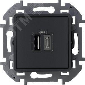 Розетка Legrand 673763 Inspiria антрацит с двумя USB-разьемами  A-C 240В/5В 3000мА