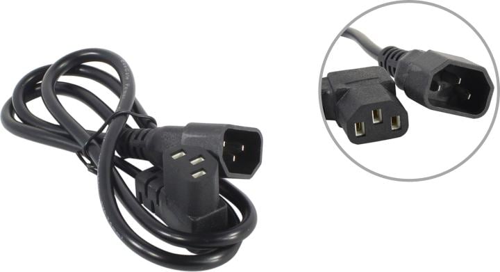 Exegate EX297744RUS Кабель питания Power EC-1P (C13 угловой->C14, VDE-250V-3*0.75mm2, медь, черный, 10A, 1м)