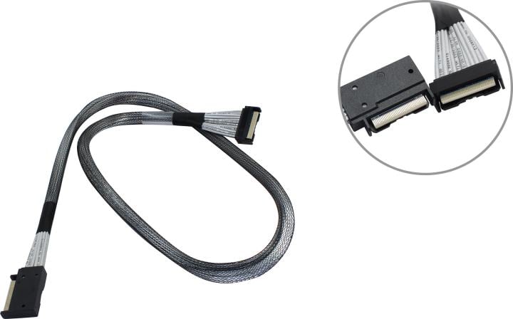 Кабель JPC P7359GB00800-1    Cable MCIO x8 74P (прямой Straight Type)  -TO-  MCIO x8 74P (угловой Left Exit) , 85 Ohm, L:80cm