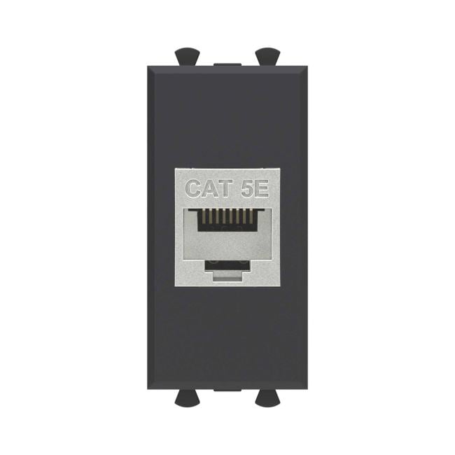 Розетка компьютерная DKC 4412761 RJ-45 без шторки модульная, кат.5е экранированная, Черный матовый,  1 модуль, Avanti