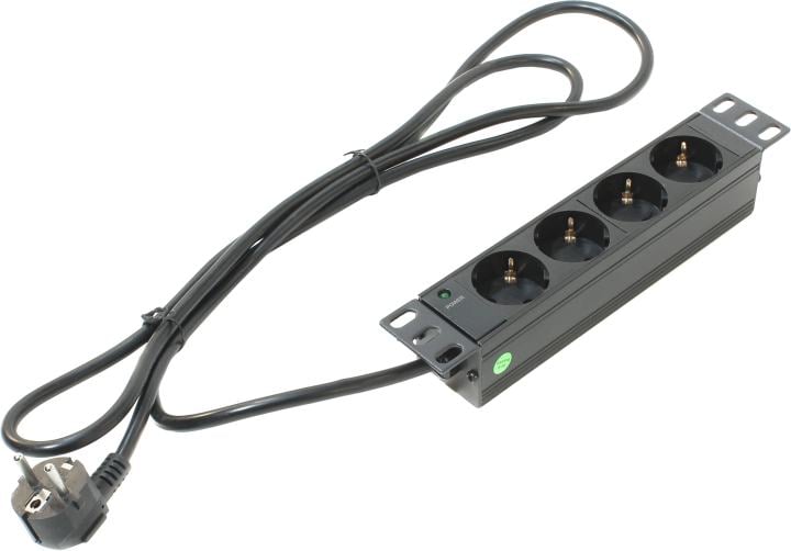 5bites <PDU410A-10 > Блок силовых розеток 10", чёрный 1U, 4 евророзетки,  шнур  2м