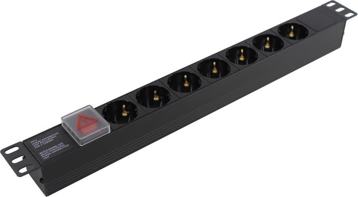Блок розеток горизонтальный ExeGate ServerPro PDU-19H703 Al-7S-C20-SW, 19", 1U, Алюминий, 7 Schuko, С20, выкл. с подсветкой, черный