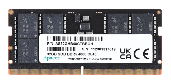 Оперативная память Apacer  DDR5  32GB  4800MHz SO-DIMM (PC5-38400) CL40 1.1V (Retail) 2048*8  3 years (AS32GHB48CTBBGH/FS.32G2A.PTH)