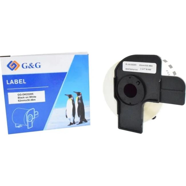 Картридж ленточный G&G GG-DK22205 черный на белом 62x30.48 для Brother P-touch  QL-500,  QL-550,  QL-700, QL-800
