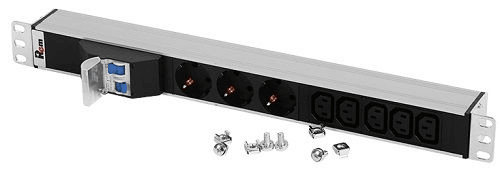 Блок розеток ЦМО REM Rem-32 с авт., 3 Schuko, 5 IEC 60320 C13, 32А, алюм., 19", колодка (R-32-3S-5C13-A-440-K)
