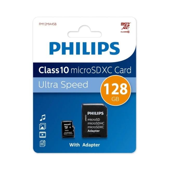 PHILIPS <FM12MA45B/97> microSDXC Memory Card 128Gb Class10  + microSD-->SD Adapter
