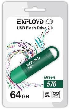 Флешка USB Exployd 570 Green (EX-64Gb-570-Green), 64Gb, USB 2.0, R/W 15/8, зеленый