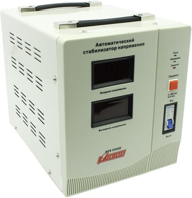Стабилизатор POWERMAN AVS 3000D, ступенчатый регулятор, цифровые индикаторы уровней напряжения, 3000ВА, 140-260В, максимальный входной ток 20А, клеммная колодка, IP-20, напольный, 280мм х 200мм х 225мм, 6.8 кг./ Stabilizer POWERMAN AVS 3000D, step-type re