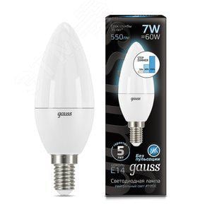 GAUSS 103101207-S Лампа светодиодная LED 7 Вт 550 Лм 4100К белая E14 Свеча шаг. диммирование Black Gauss (103101207-S)