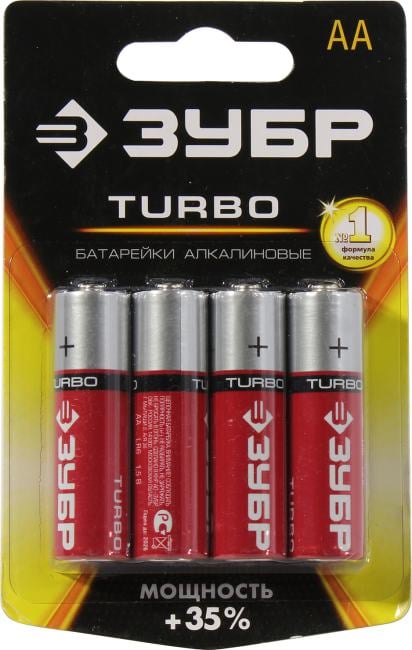 ЗУБР Turbo <59213-4C> Size"AA", 1.5V, щелочной (alkaline) <уп.  4  шт>