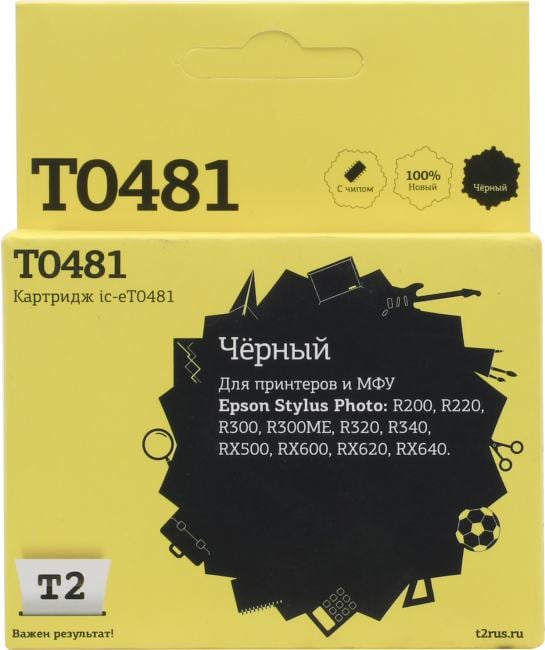 T2 C13T048140 (IC-ET0481) Картридж  для  Epson Stylus Photo R200/R300/RX500/RX600, черный, с чипом