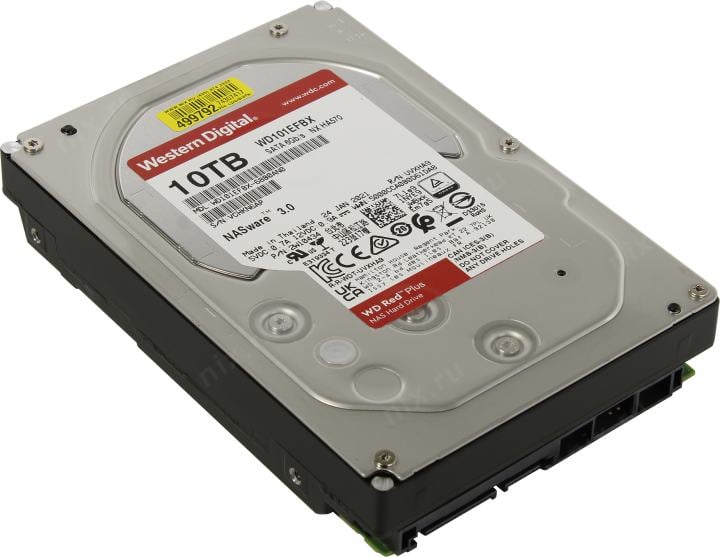 Жесткий диск Western Digital Red Plus NAS HDD 3.5" SATA 10Tb, 7200RPM, 256MB buffer, WD101EFBX, 1 year