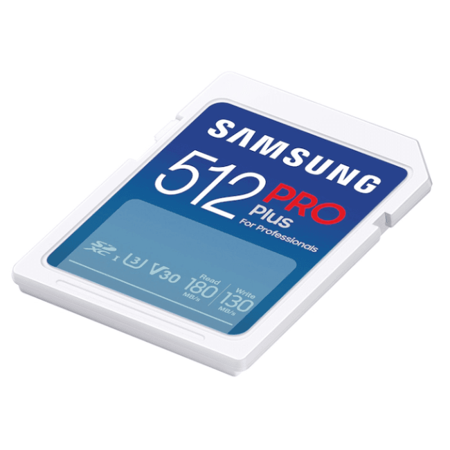 Флеш карта SDXC 512GB Samsung PRO Plus Class 10, A2,  V30,  W130МБ/с,  R180МБ/с, <MB-SD512S/EU>